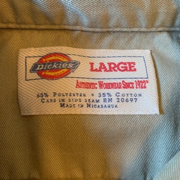 𝅺DICKIES Tan Short Sleeve Workwear Button Up Shirt Men's Size Large (1054) - Picture 12 of 14